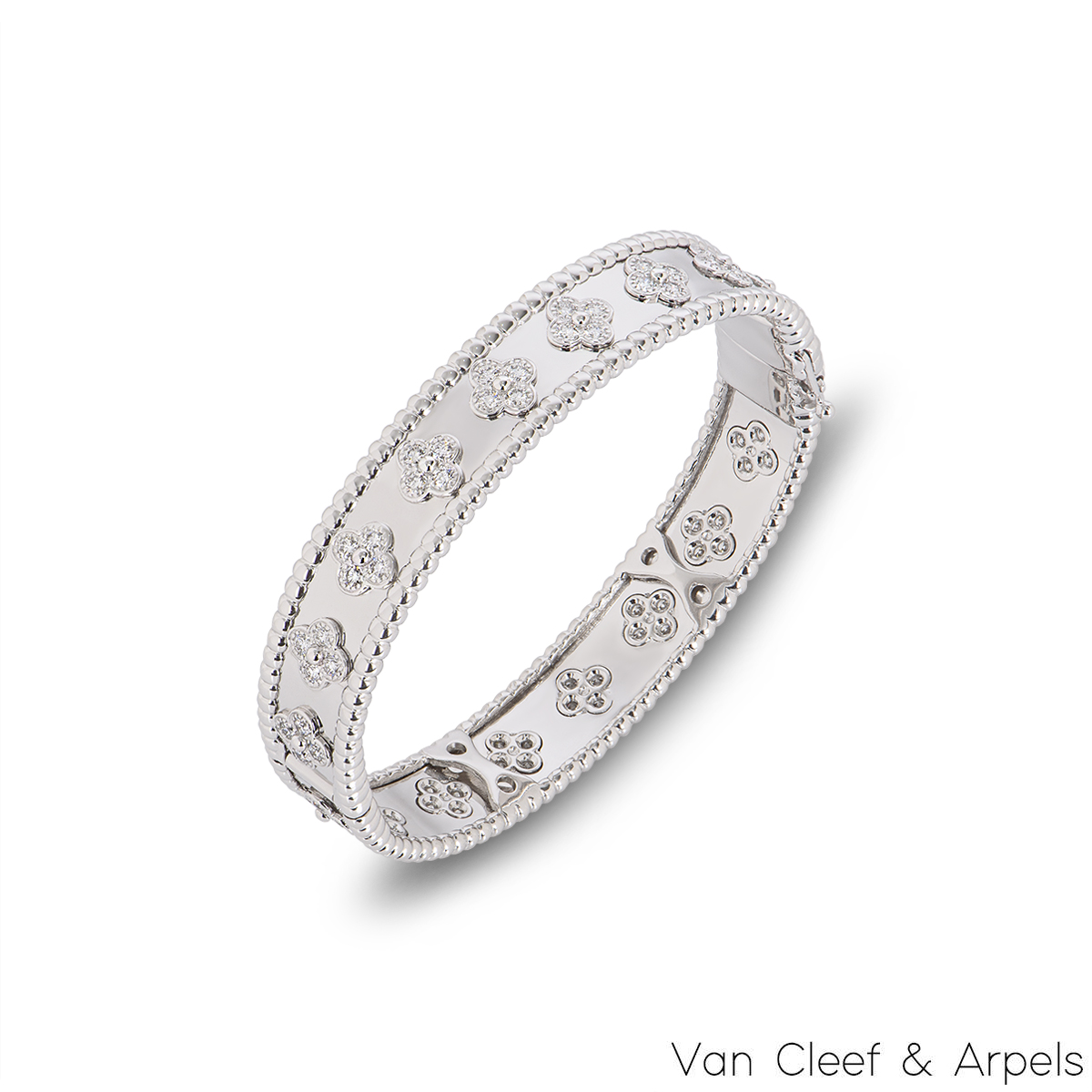 Van Cleef & Arpels White Gold Diamond Perlée Clovers Bracelet VCARP3O300